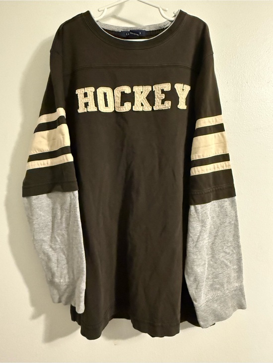 Lands' End Other - Lands' End Layered-Look 'HOCKEY' Long Sleeve Shirt in Black, Gray & Cream